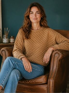 Noisy May Brown Quilted Long Sleeve Sweat Top Size L